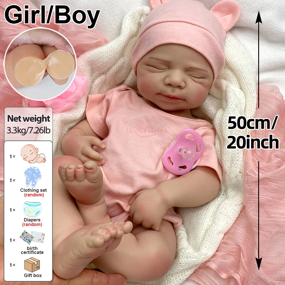 Boneca bebê reborn de silicone, de alta qualidade, 20 polegadas, menina/menino, ponderada, pintada à mão, boneca recém-nascida para cuidados e boneca terapêutica
