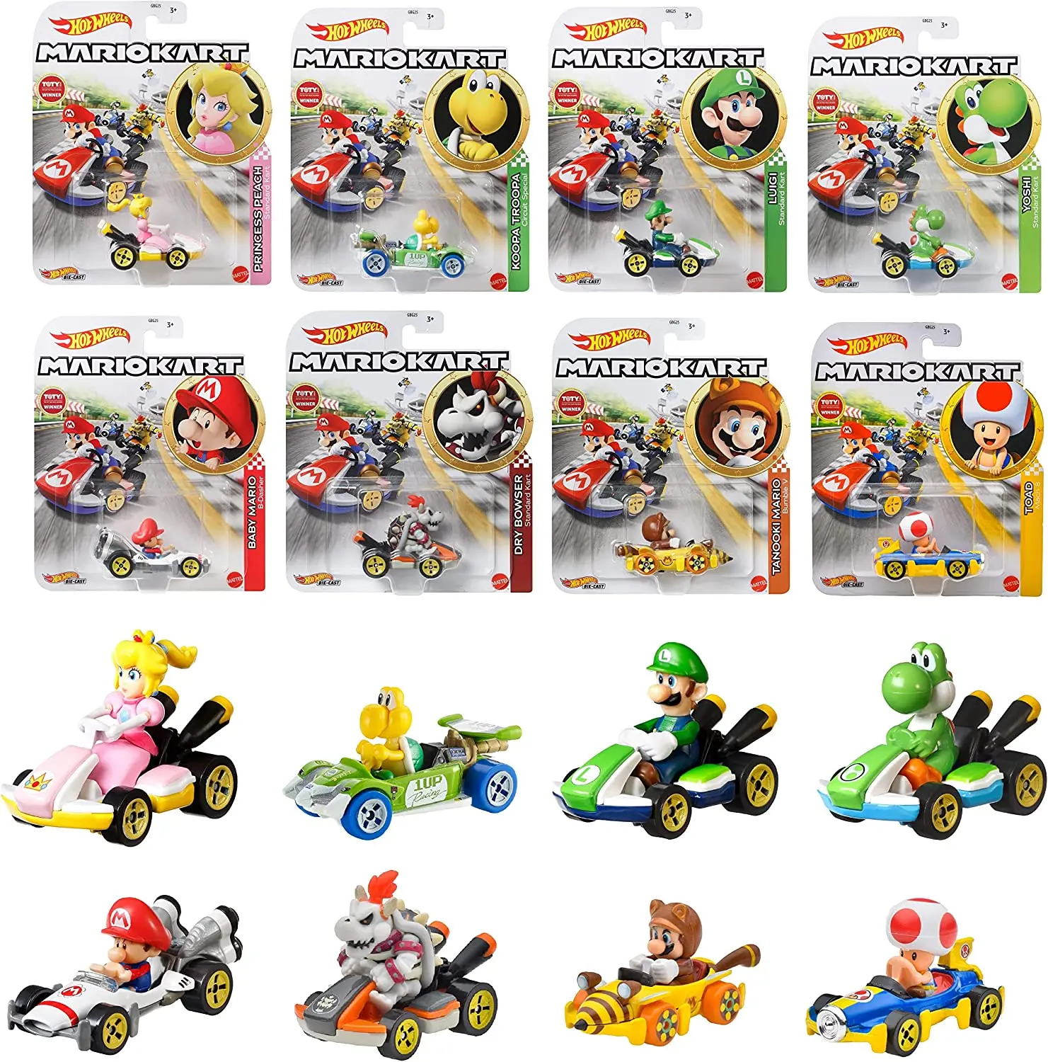 Hot Wheels New Little HotSports Car Super Mario Bros Vehicle 4-Pack 1:64 Alloy Model Toys for Kids Gift GLN53 GBG25