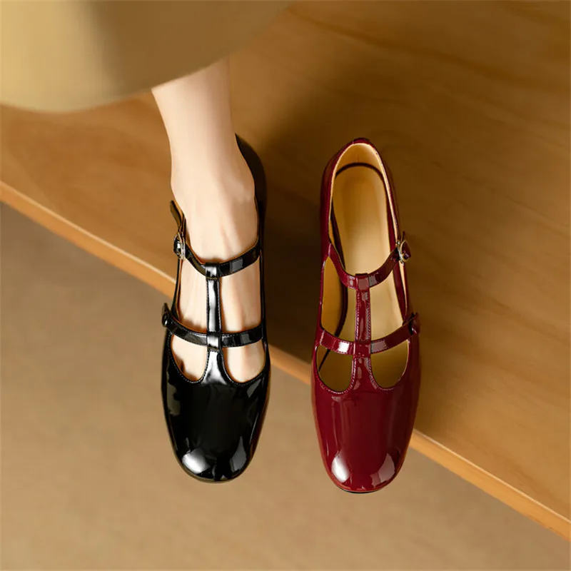 New Spring Summer Patent Leather Women Shoes Round Toe Shallow Women Pumps Mary Jane Shoes for Women Straps Gladiator Shoes