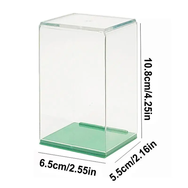 Espositore per bambole con figurine trasparenti, scatola portaoggetti in acrilico Vetrina da collezione impilabile trasparente con base colorata per bambola