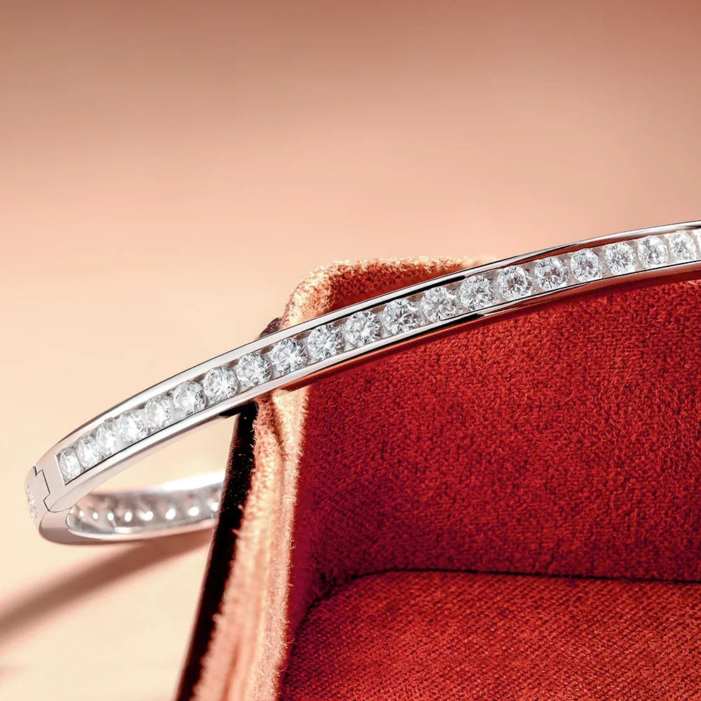 BXINY 2.5mm All Moissanite Bangles 100% S925 Silver Plated 18K Gold Lab Diamond Bracelets for Women Party Gifts Jewelry With GRA