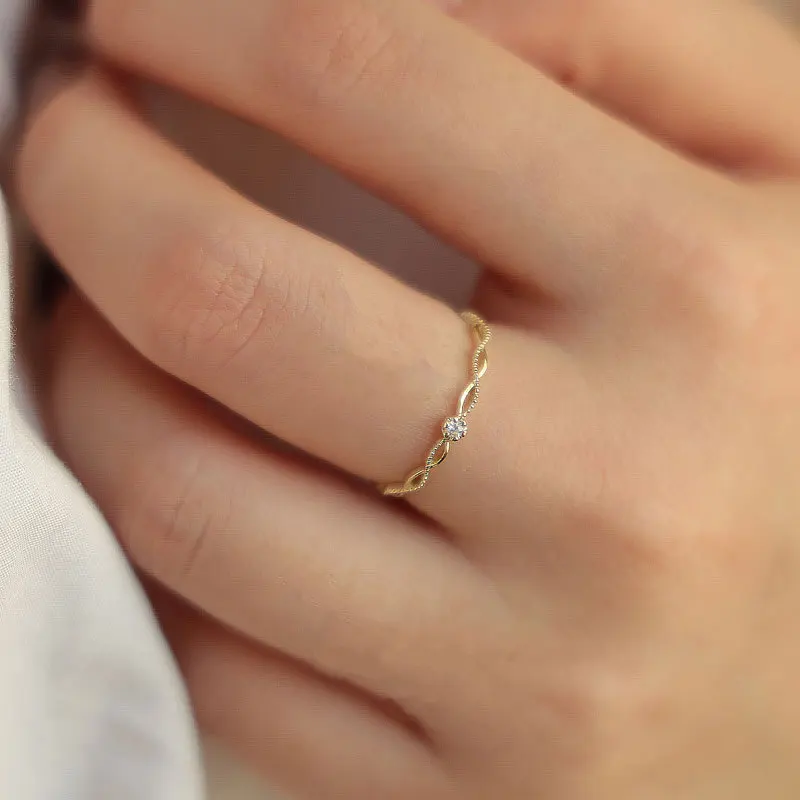 Exquisite 925 Sterling Silver 18K Gold-Plated Open Ring with Twisted Design and Zirconia – Stylish Wedding Jewelry for Women