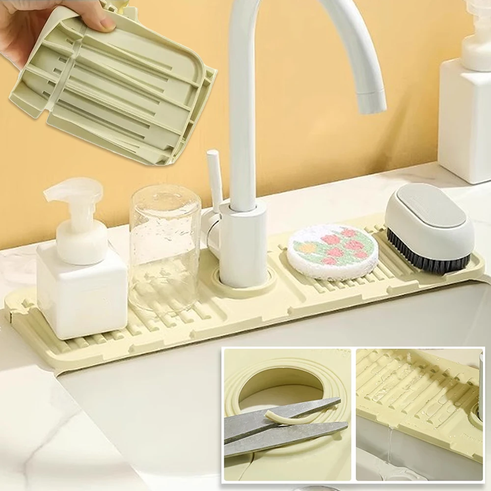 

1PC Silicone Faucet Water Catcher Mats, Kitchen Sink Spill-Proof Drying Pads, Anti-Slip Drain and Splash Guard Water Catcher Mat