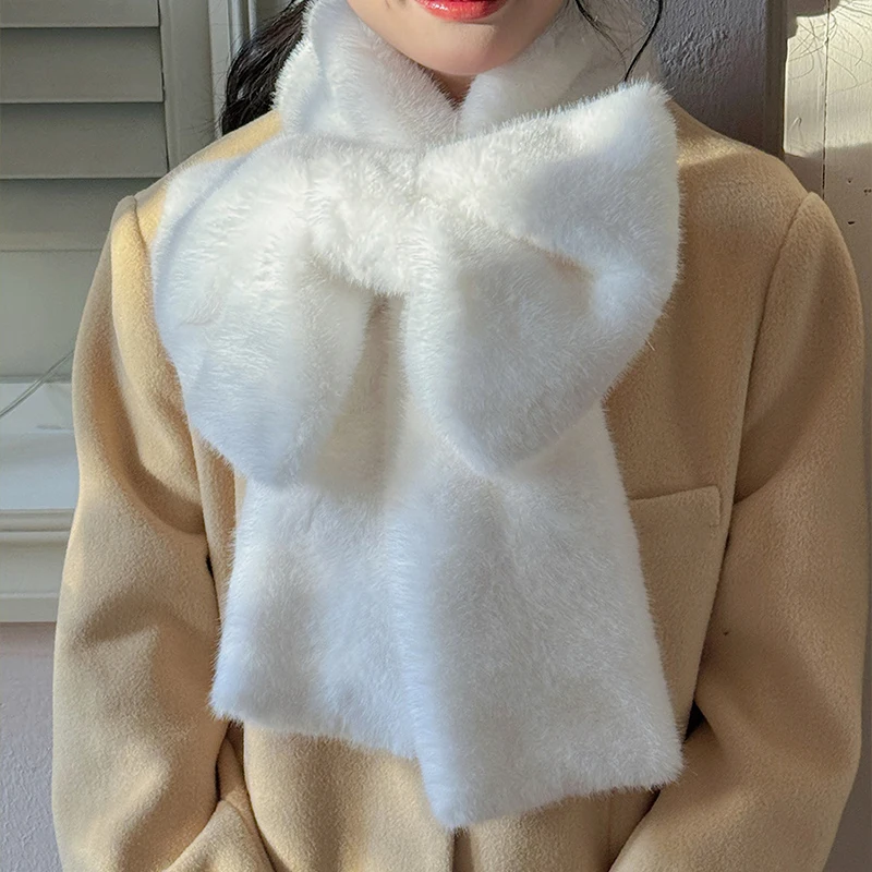 الخريف الشتاء الفتيات أفخم كبير القوس وشاح Ins الفتيات الكورية شعر وشاح لطيف الحلو بلون الباردة حماية وشاح دافئ جديد