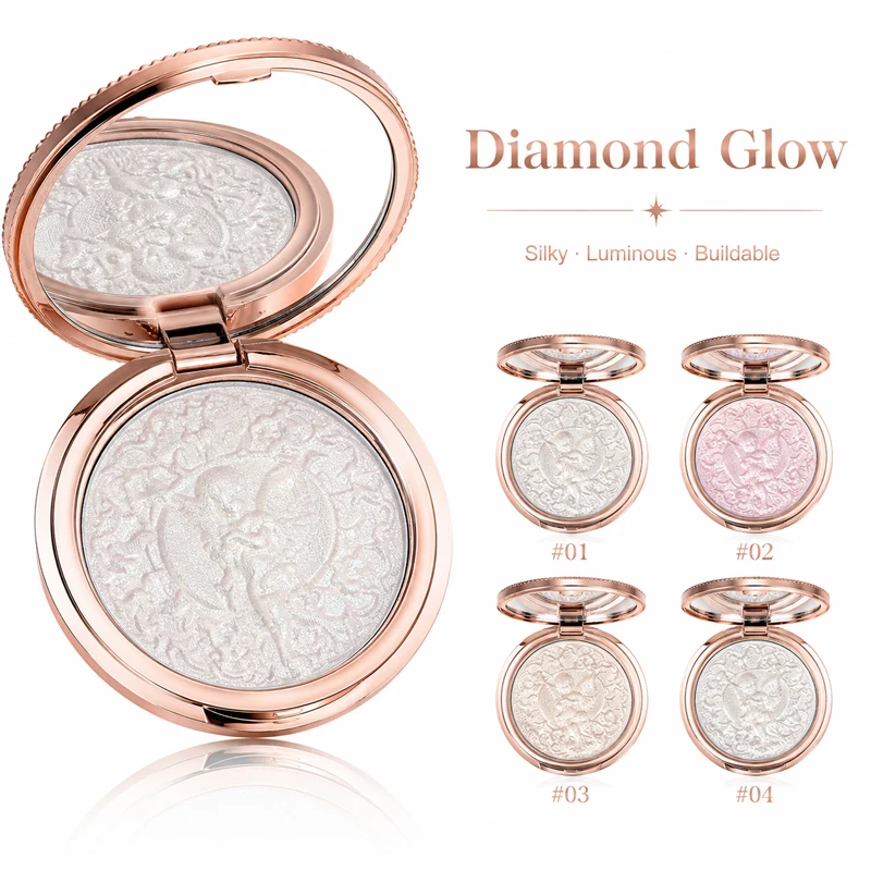Paleta de Iluminador Little Angel Pearl Glow, 4 Tonos, Brillo Fino, Iluminador Facial en Polvo, Resistente al Agua, Larga Duración, Regalo de Maquillaje