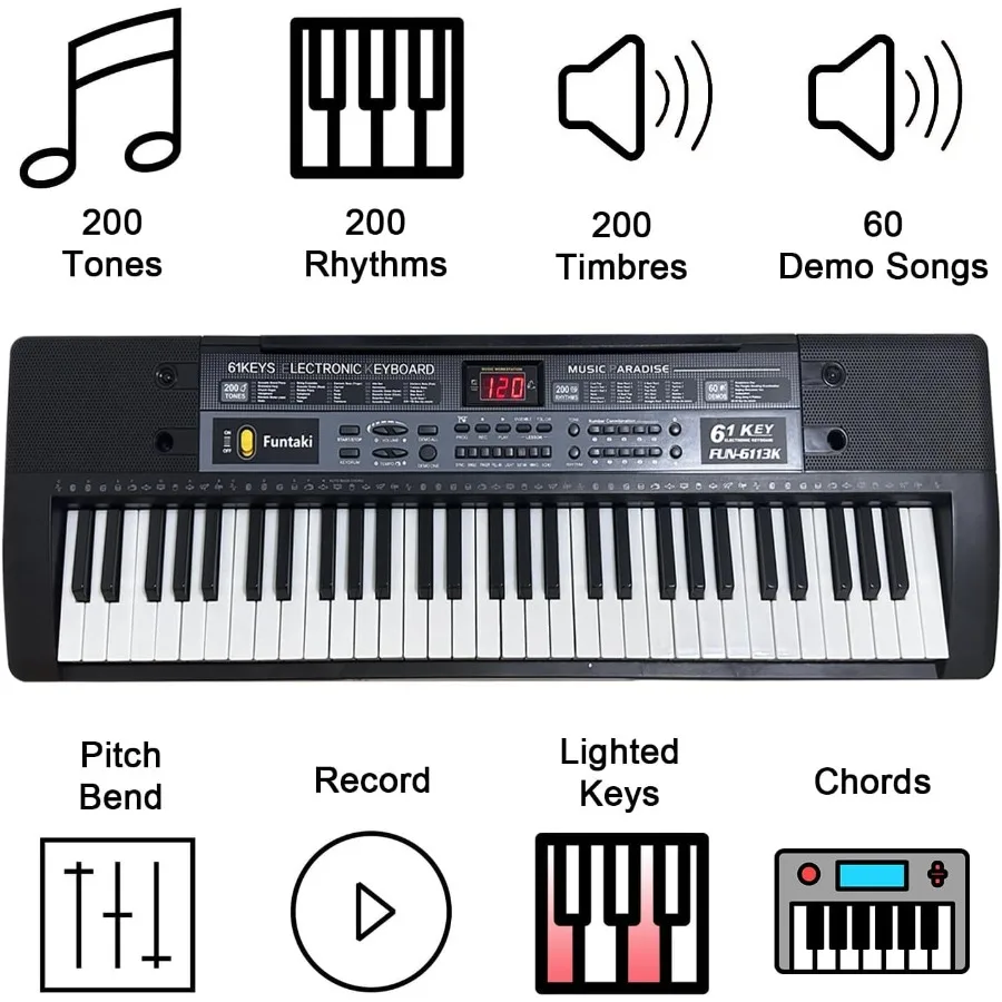 بيانو لوحة مفاتيح إلكترونية مكونة من 61 مفتاحًا مع مفاتيح مضاءة لتعلم الموسيقى وممارسة لوحة المفاتيح الرقمية المحمولة #4