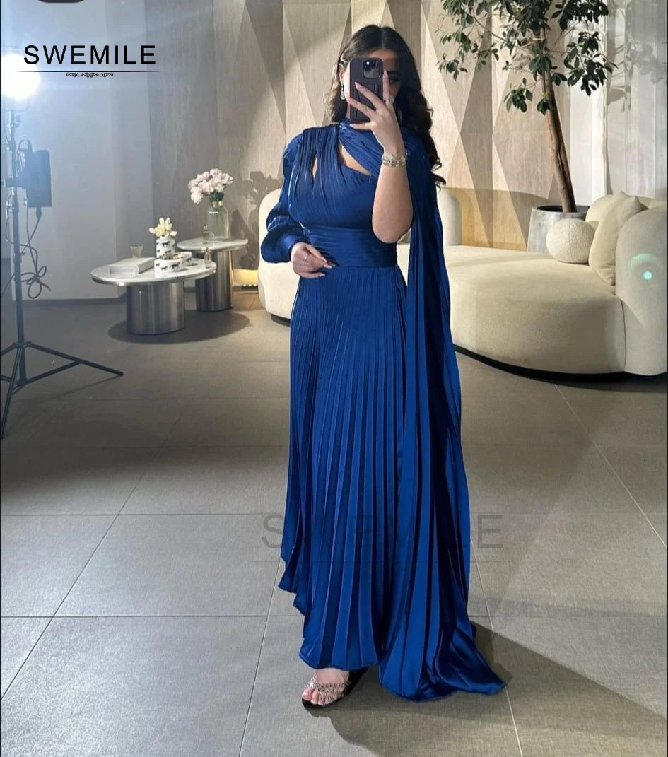 SWEMILE Column One-Shoulder Floor-Length Evening Dress Lining Zipper Up Dresses For Special Events Long Sleeves Dresses For Prom