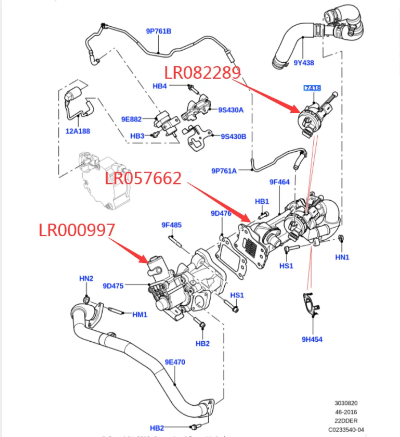 EGR Cooler for Land Rover Freelander LR2 RR Evoque Discovery Sport 2.2D Exhaust Gas Recirculation Valve Cooler C2S52516 LR057662