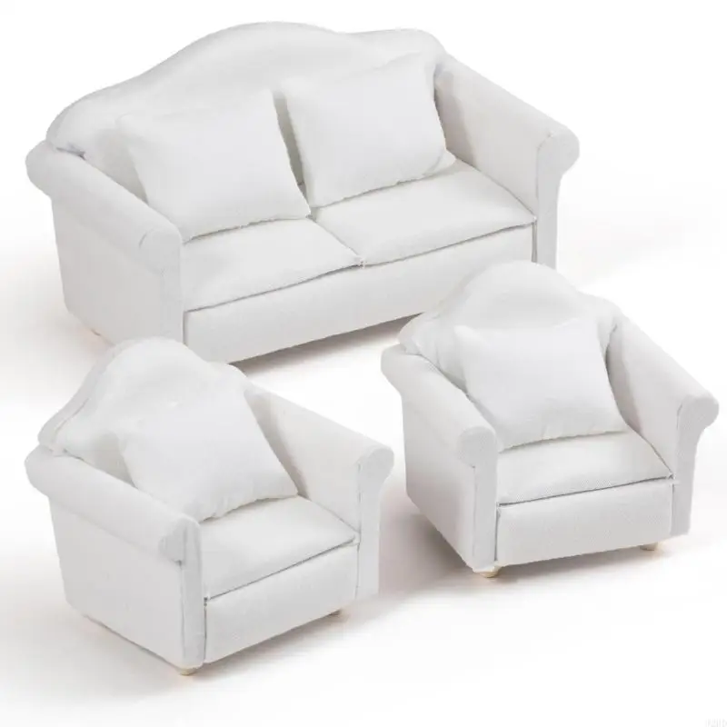 

J2HD 1/12 Scale Miniature Fabric Sofa Set For Dollhouses Living Room Scene Decoration