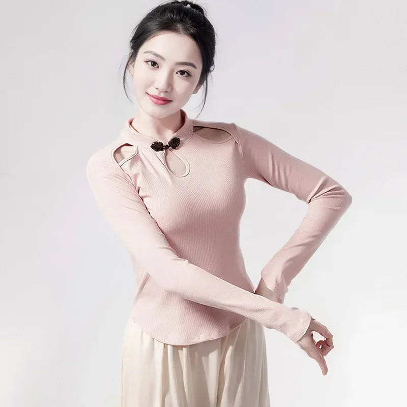 Classical dance practice clothes women's Chinese style cheongsam dance tops folk dance long sleeves slim adult body rhyme