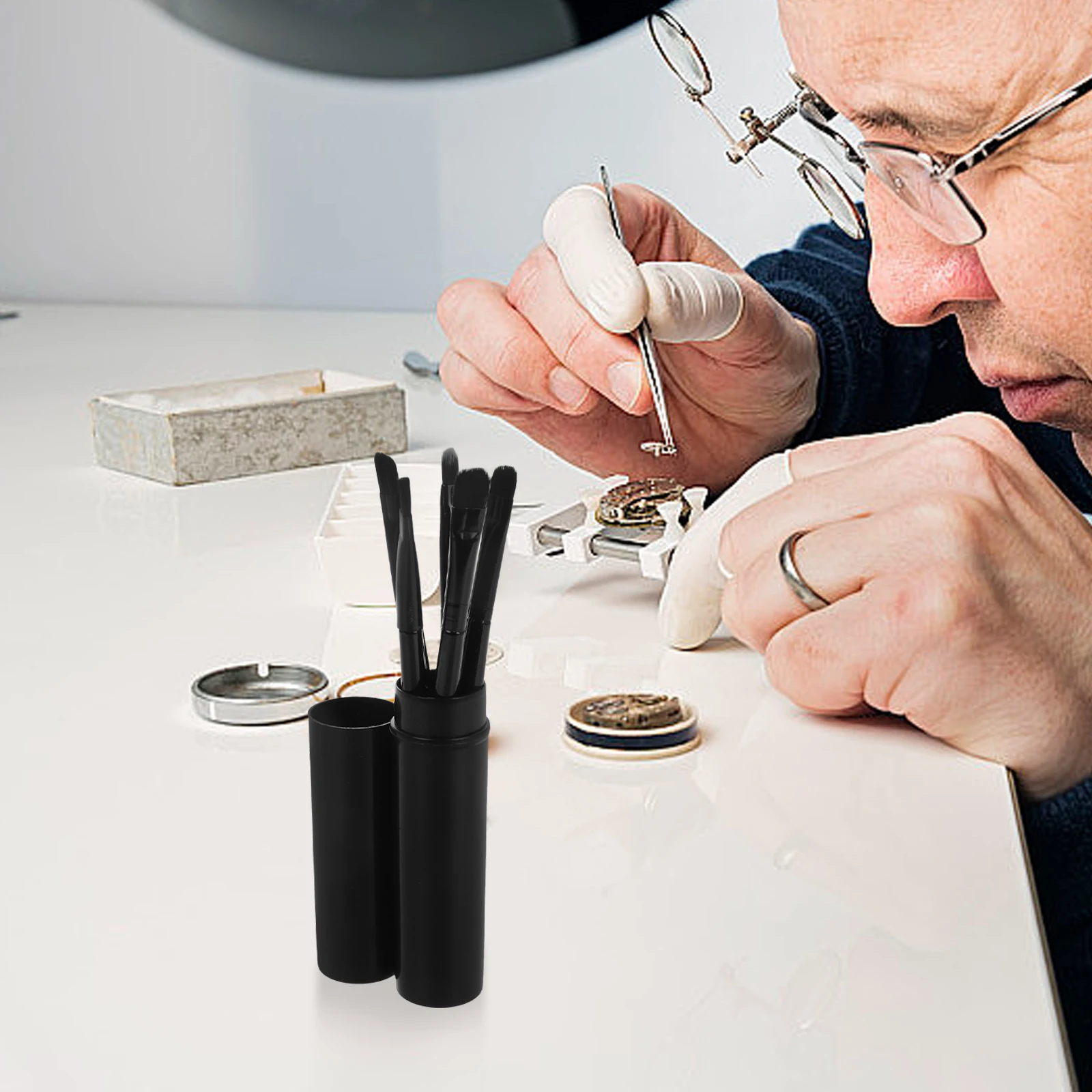 

5 Pieces Watch Cleaner Brush Kit Storage Box Soft Bristles Ergonomic Handle Watchmaker Tool Efficient Cleaning Pen for Watch