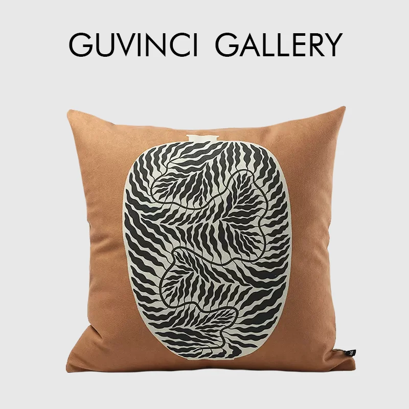 

GUVINCI Scandinavian Style Throw Pillow Cover Modern Abstract Vase Pattern Orange Velvet Accent Cushion Case For Sofa Armchair