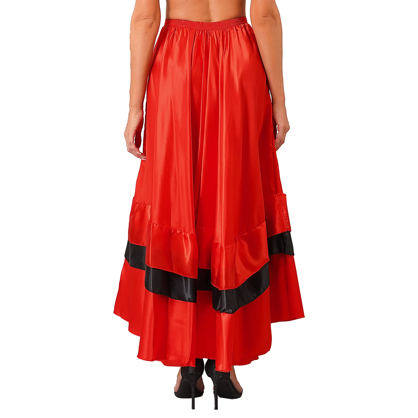 Women Spanish Paso Doble Skirt Ballroom Flamenco Latin Dance Tango Performance Clothes Tiered Ruffle Wide Hemline Dancewear