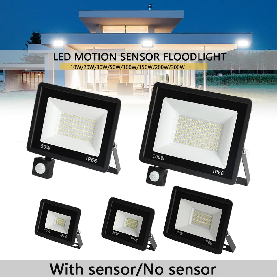 LED PIR Motion Sensor Floodlight Outdoor Wall Light 100W 50W 30W 20W 10W IP66 Waterproof LED Reflector LED Spotlight For Garden