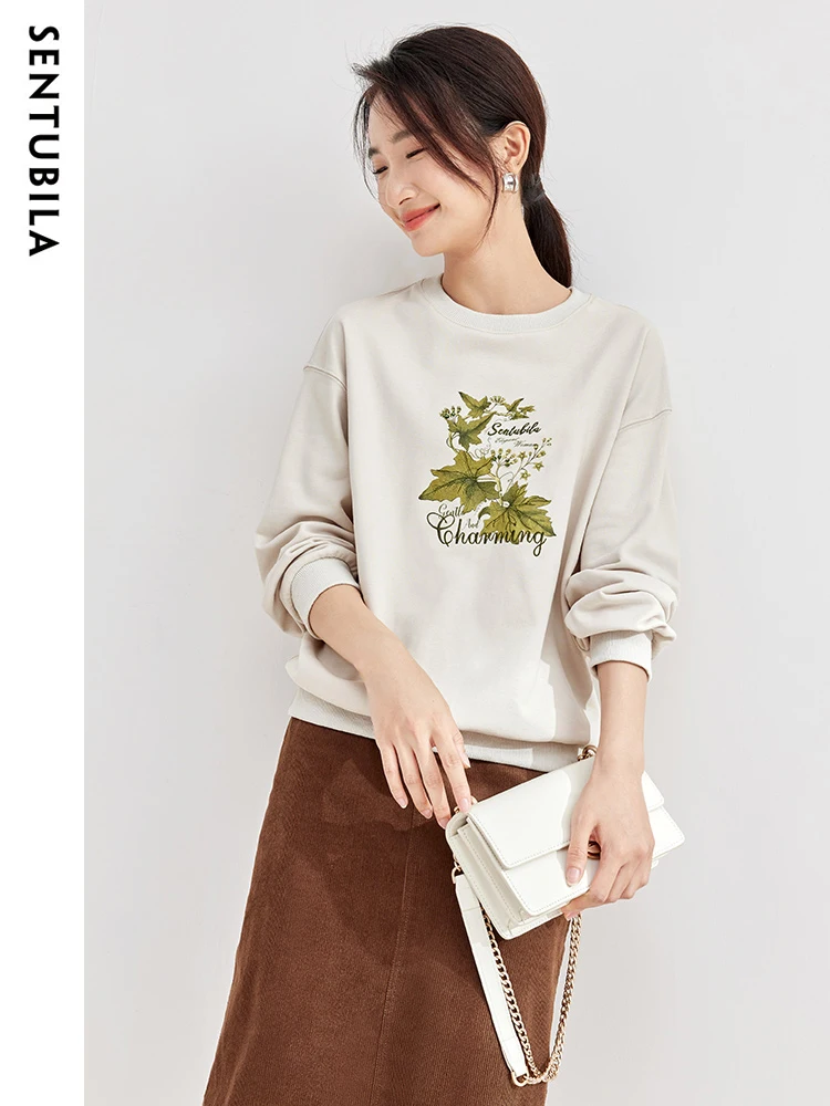 SENTUBILA Autumn Letter Print Oversized Sweatshirt Women Graphic 2024 Casual loose Office Lady Pullovers Hoodies Tops 133A50869