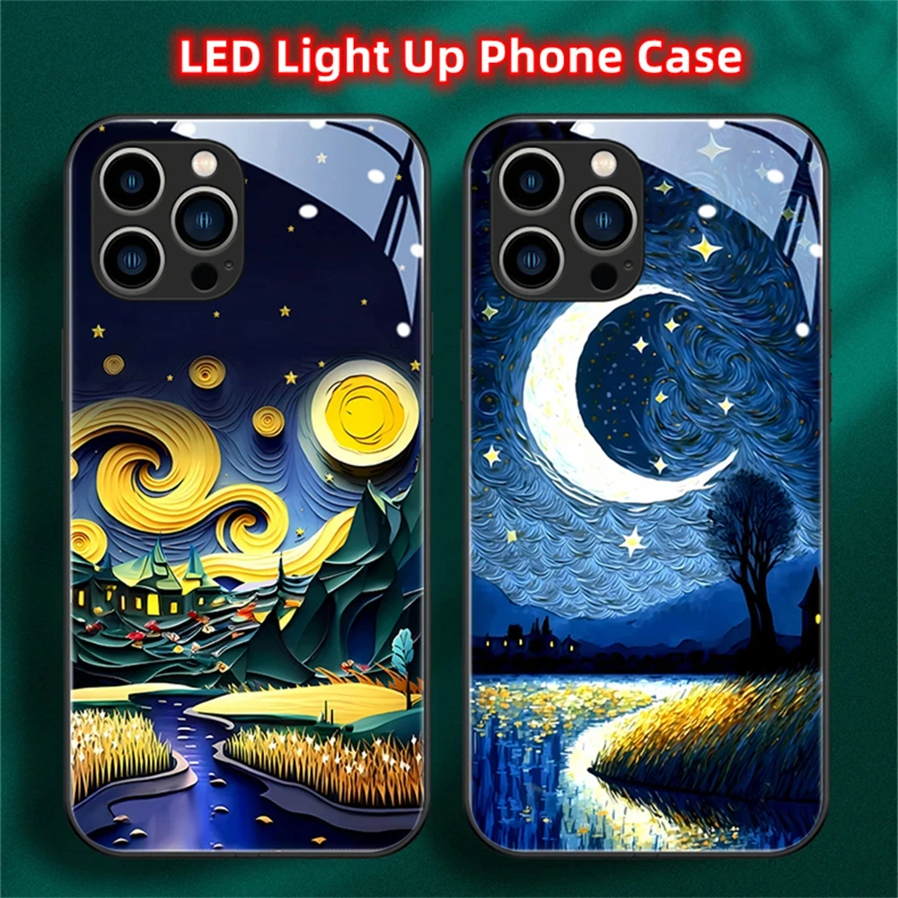 

Great Art Painting LED Lighting Phone Case For iPhone 16 15 14 13 12 11 Pro Max XR XS 6 7 8 Plus SE2020 Luminous Flash Cover