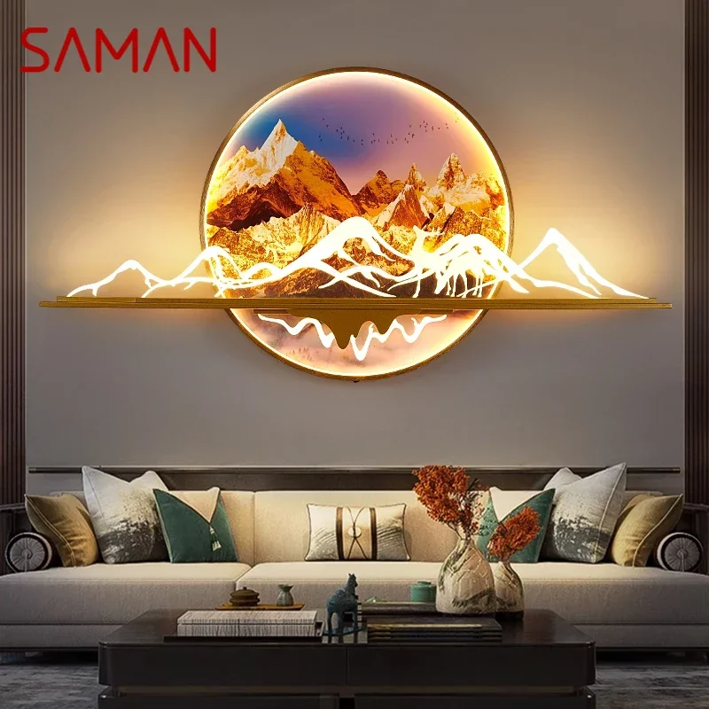 SAMAN Modern Picture Wall Light LED Chinese Creative Landscape Mural Lamp For Home Living Room Study Bedroom Decor Painting