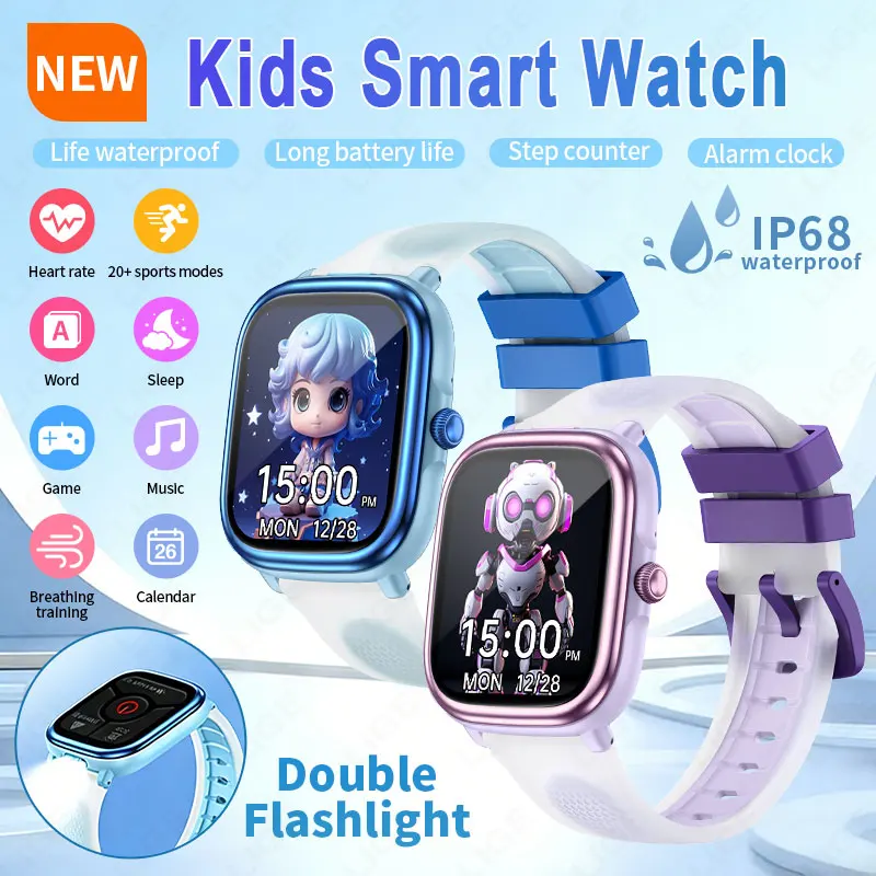

LIGE New Children's Smart Watch LED Light Sport Health Monitor Local Music Children's Educational Learning Cards Kid Smart Clock