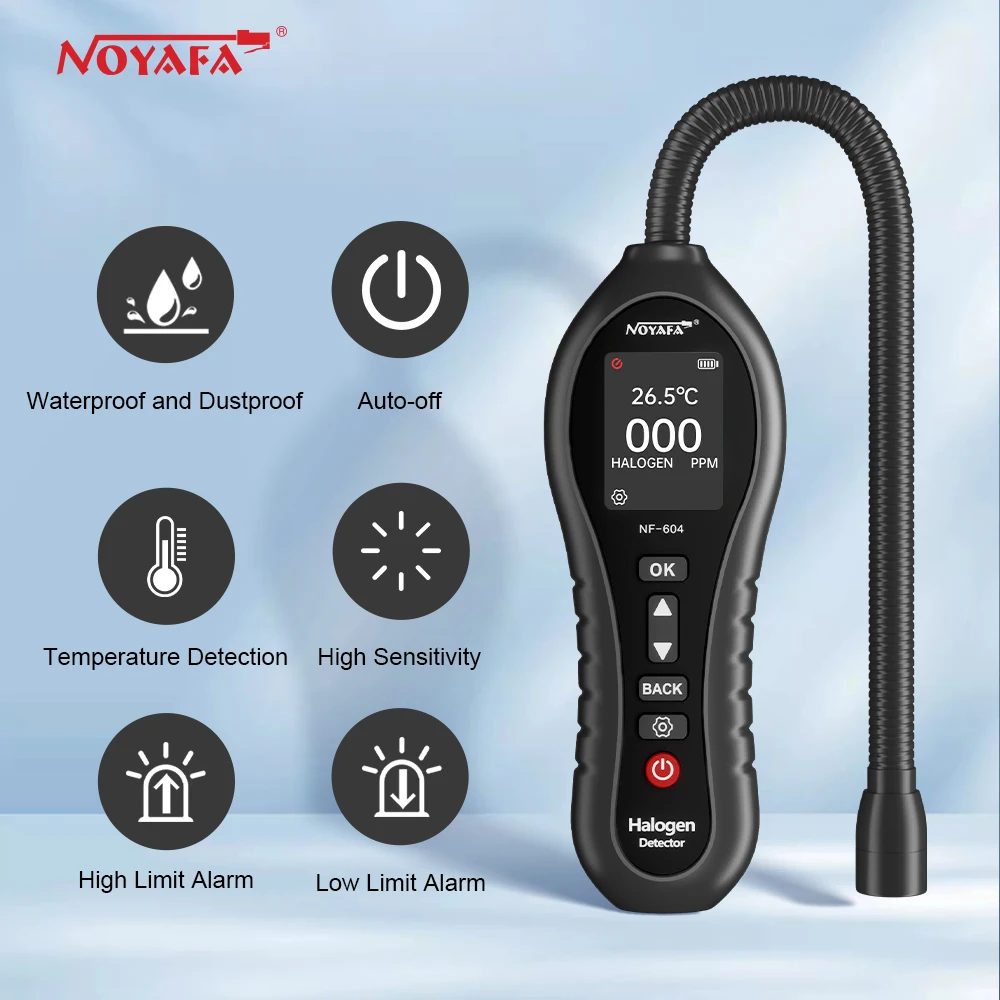 

Halogen Gas Detector 0-1000PPM Refrigerant Leak Detector Color Screen CFC HCFC HFC Freon Leak Tester with Dual Alarm for Repair