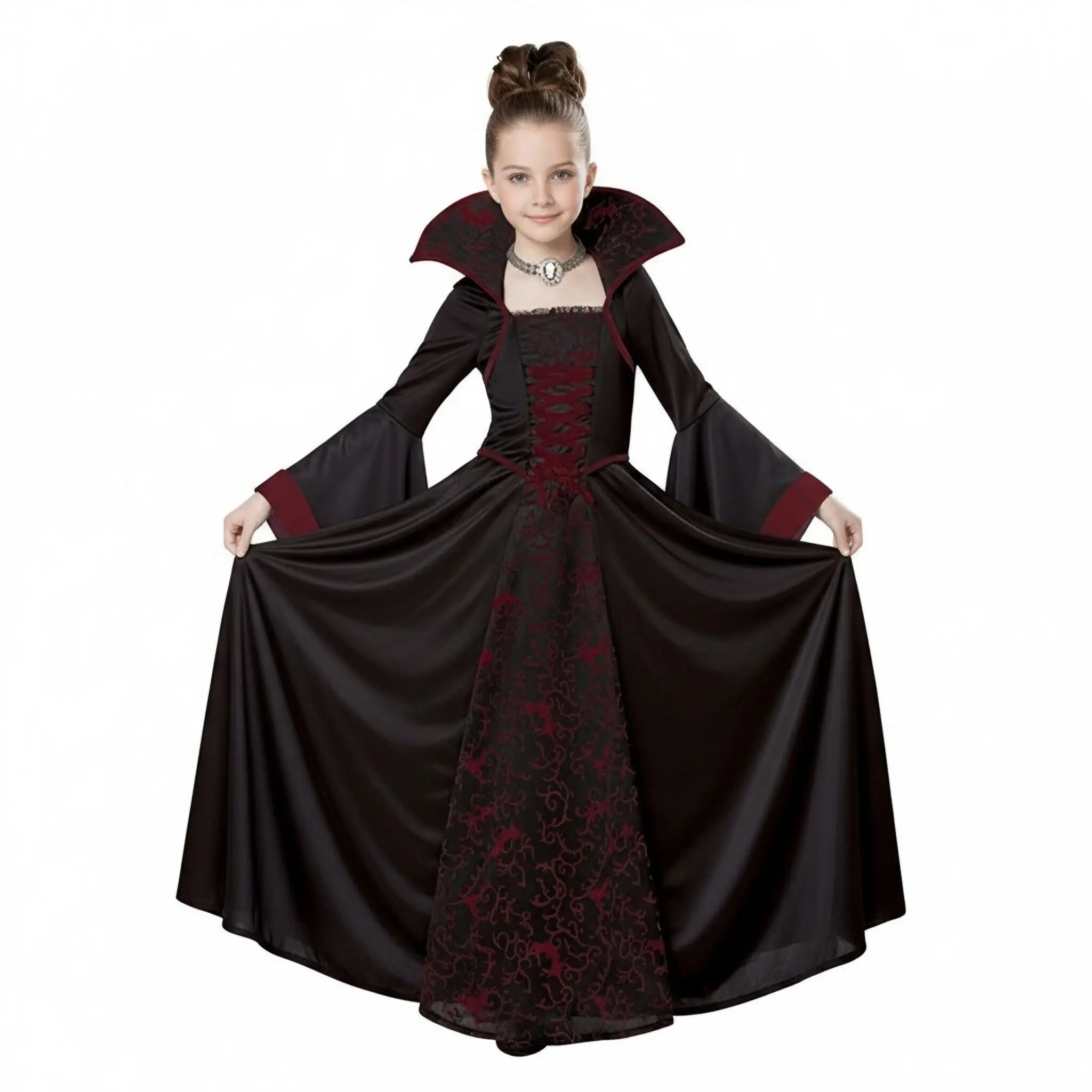 Mädchen Geisterbraut Halloween Cosplay Verkleidung Gothic Schwarzes Abendkostüm für Kinder Karneval Party Kleidung Geschenke – Detail 7