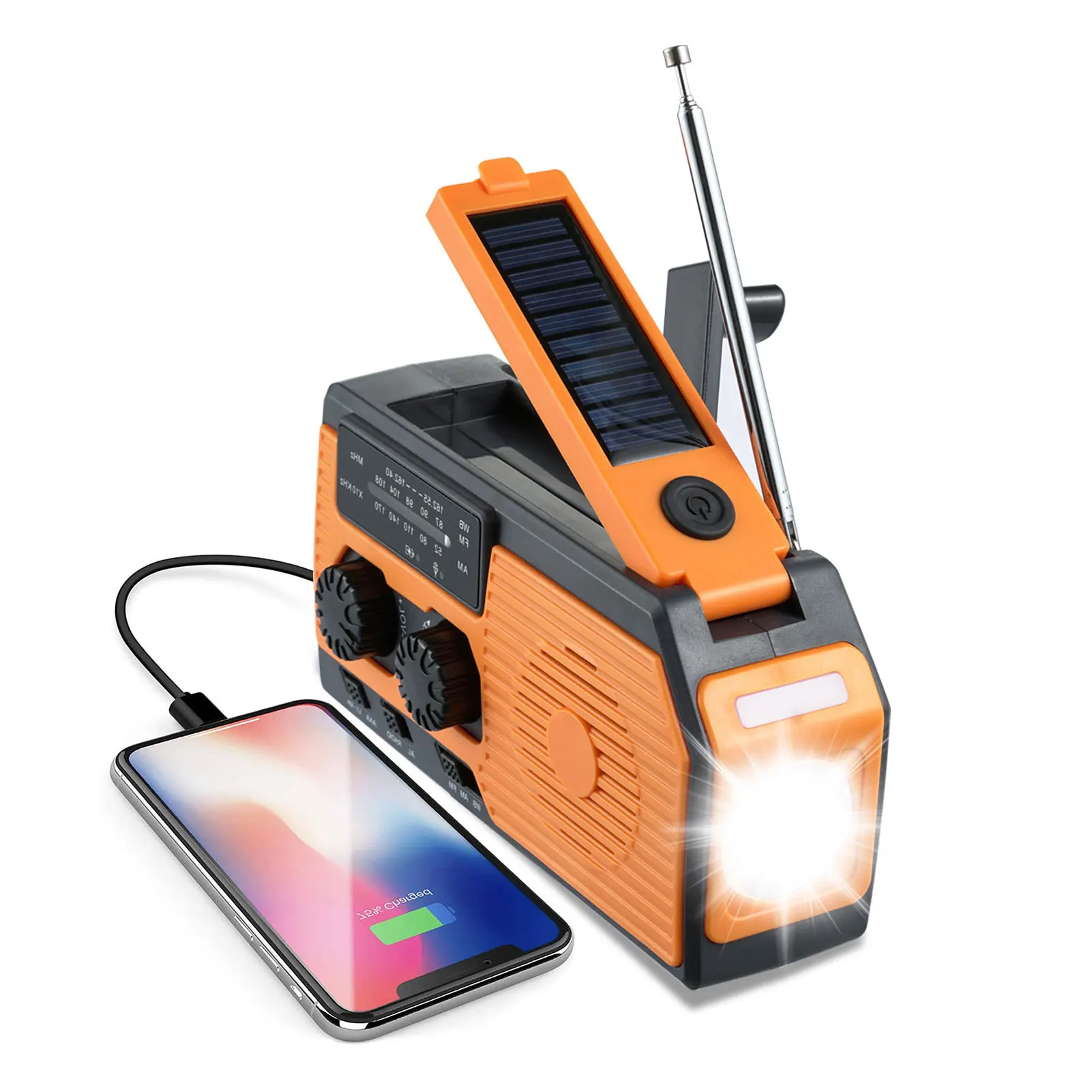 Hand Crank Solar Power Bank 5000mAh Multifunctional Emergency Radio Portable Camping Power Bank With Flashlight Reading Lamp