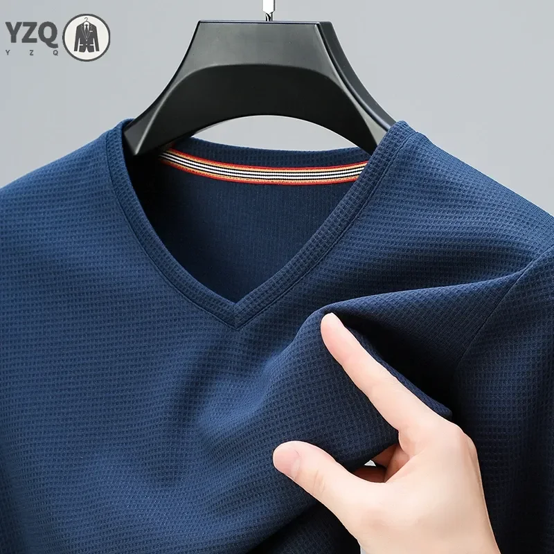 New Men's Casual and Fashionable V-neck Solid Color Short Sleeved T-shirt Breathable and Comfortable Summer Versatile Top