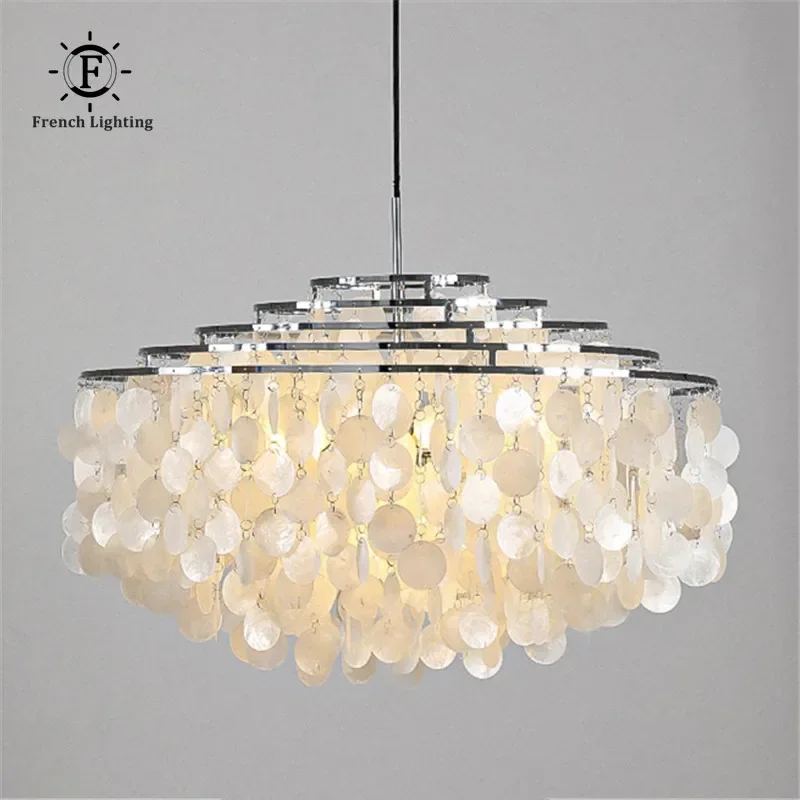 

Modern Luxury Shell Chandelier Lighting For Restaurant Living Room Pendant Light Fixtures Gold / Chrome Romantic Home Lighting