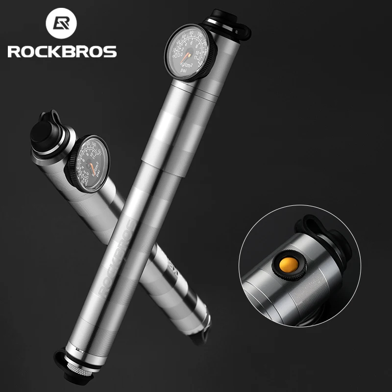 ROCKBROS 자전거 펌프 고압 알루미늄 합금 CNC 방진 기압계 AV/FV 초경량 휴대용 Inflater 자전거 액세서리