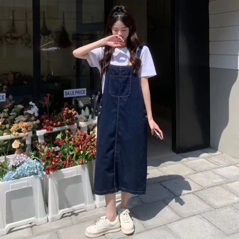 

Fashion Split Denim Dress Women's Summer Sundress Casual Loose Spaghetti Strap Maxi Jeans Dresses Vestidos Female Solid Robe