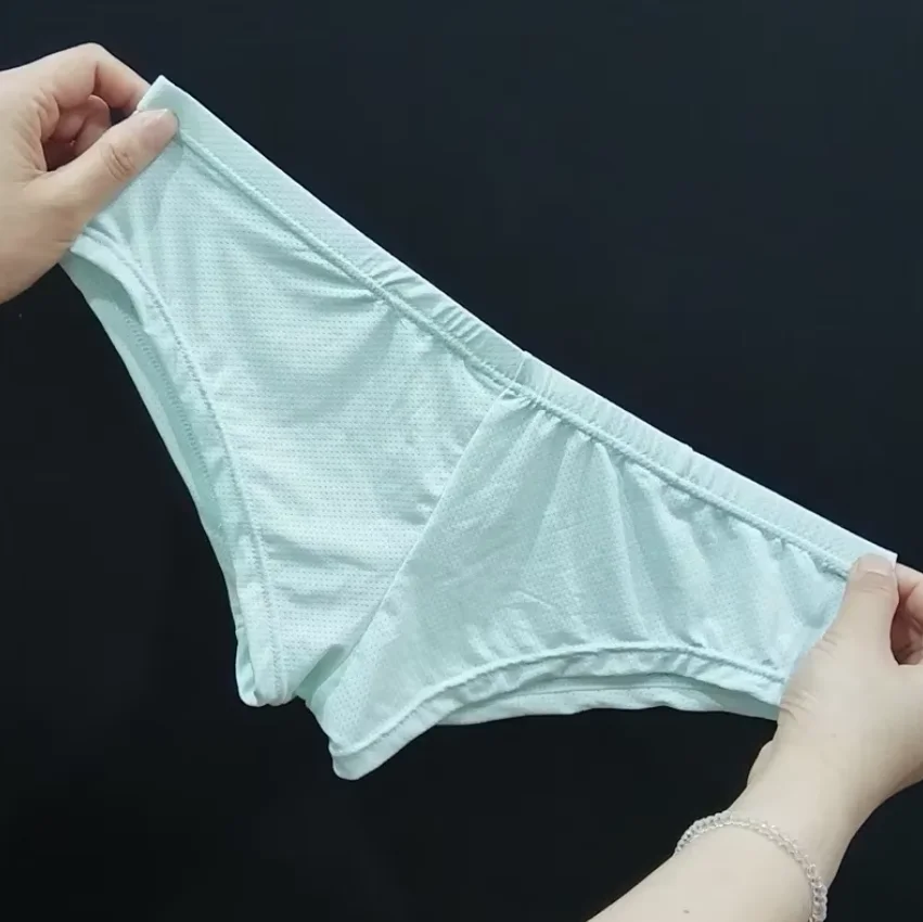 Jacquard Ice Silk Brief for Men Mid Waist U Convex Pouch Tangas Mesh Breathable Sports Panties Soft Thin Elastic Cozy Underpants