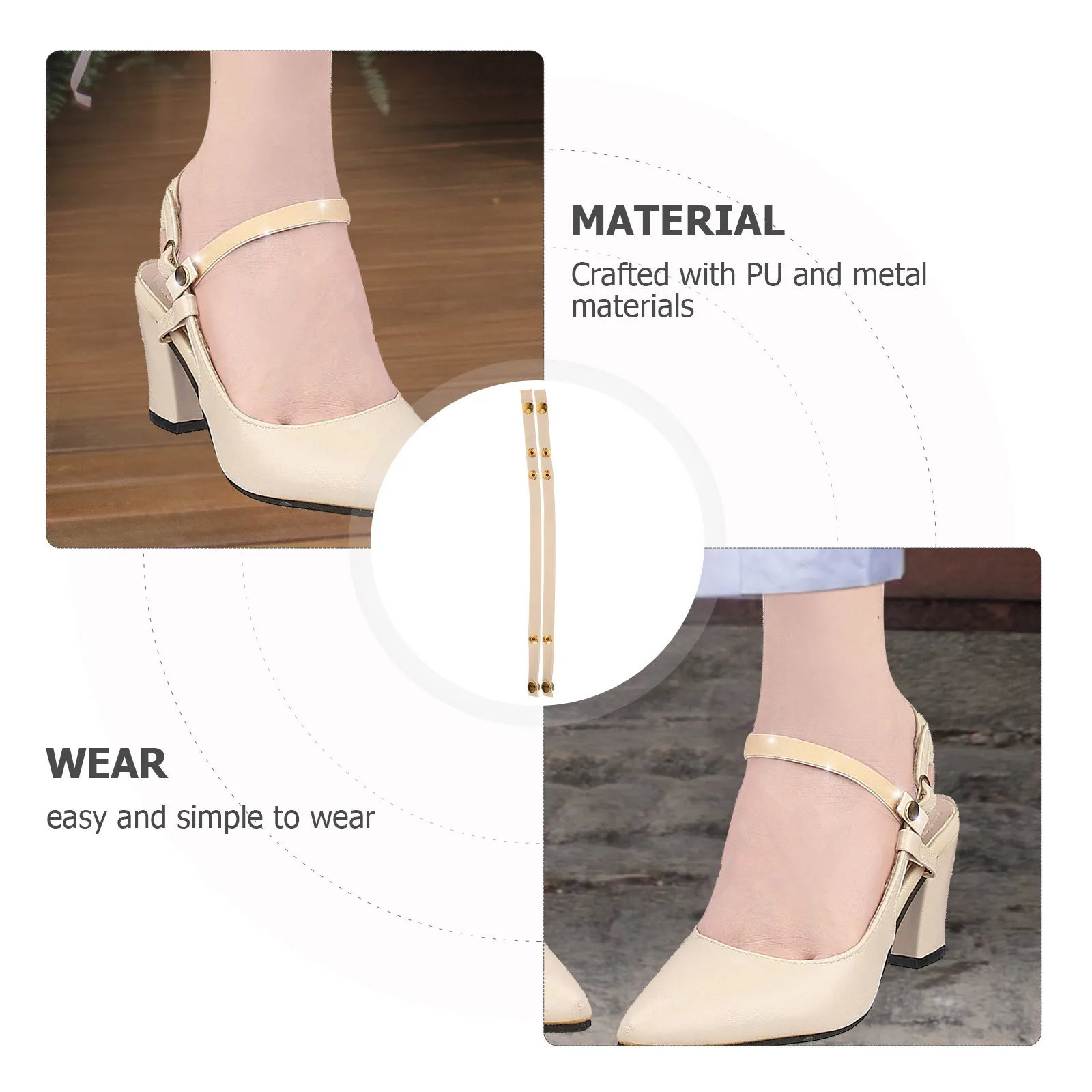 

1 Pair Snap Button Heel Adjustable Shoe Women High Durable Pu Replacement Ankle Strap Pumps Shoes Accessories Heel