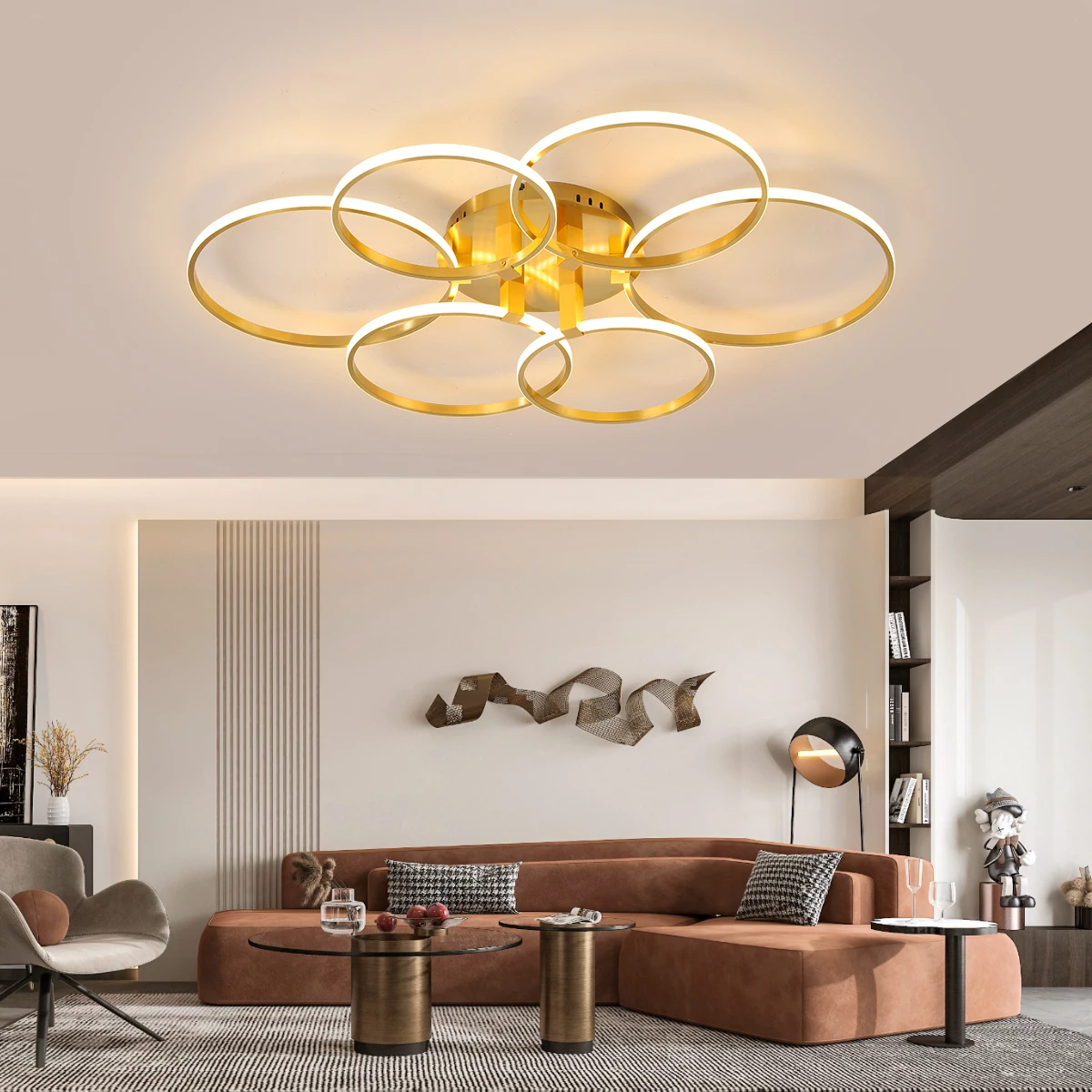 Modern Led Ceiling Light Living Room Bedroom Chandelier Kitchen Restaurant Led Ceiling Lamp 3/4/5 Heads Ring Lustre App/Remote