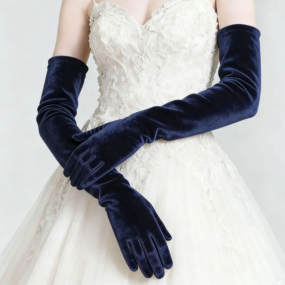 Fashion Elegant Velvet Long Gloves 53cm Full Finger Women's Fluffy Gloves Elasticity Soft Etiquette Gloves Wedding Accessories image 3