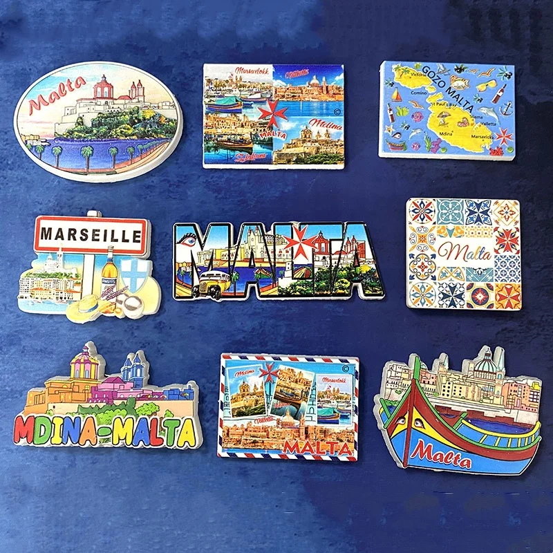 몰타 기념품, 타일, 지도, 건축 풍경, 3D 냉장고 자석, 전 세계 예술 및 공예 선물 컬렉션