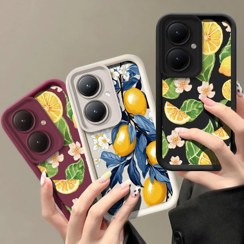 حافظة لهاتف فيفو Y35 Y30G Y28 Y38 5G Y36 Y21S Y21A Y27S Y22 Y22S Y33S Y31 2021 غطاء نمط زهرة الليمون مقاوم للصدمات #1