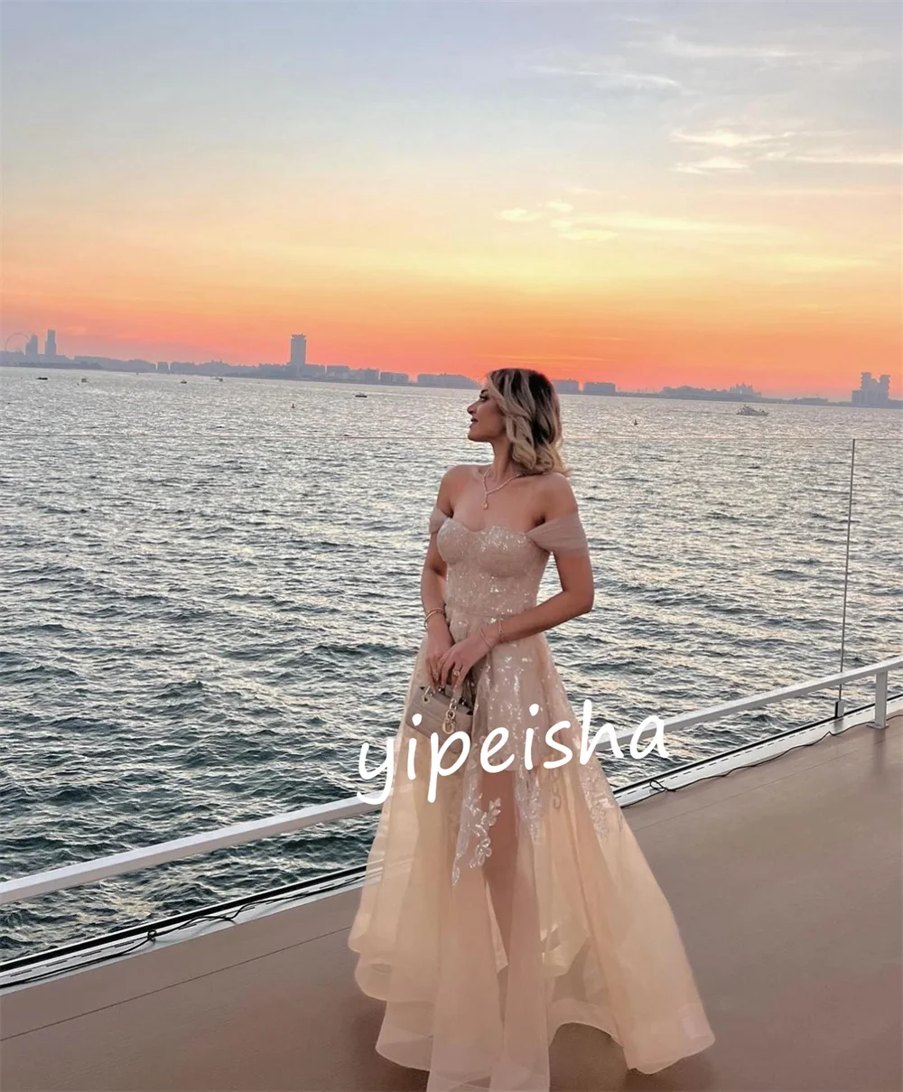 Customized Organza Draped Graduation Ball Gown Off-the-shoulder Bespoke Occasion  Long Dresses