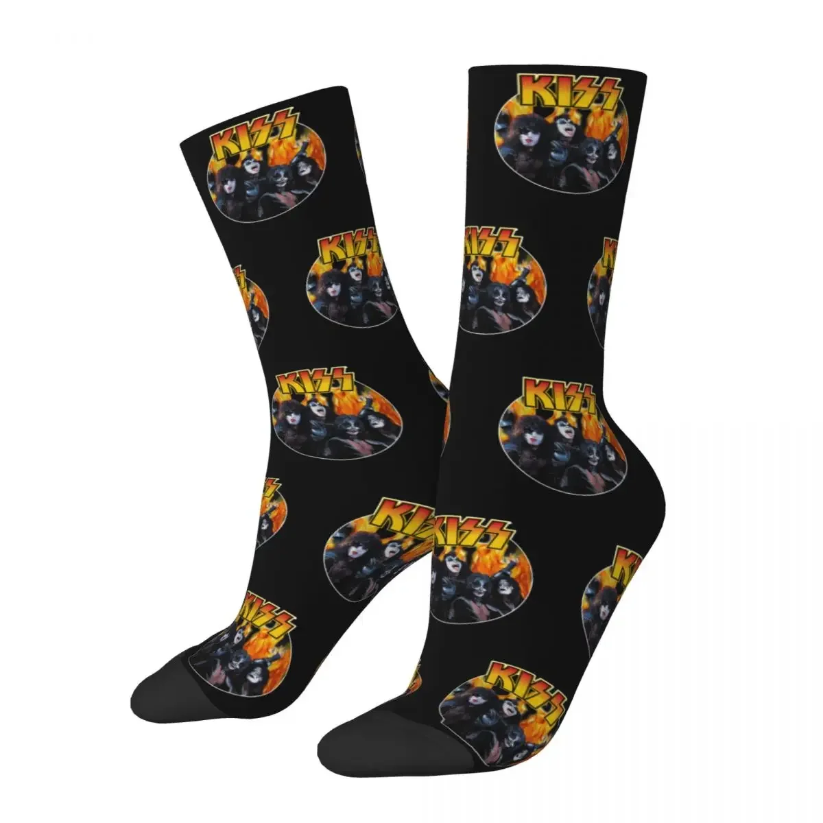 

Harajuku Rock Music Kiss Band Fire Design Basketball Socks Polyester Crew Socks for Unisex Non-slip