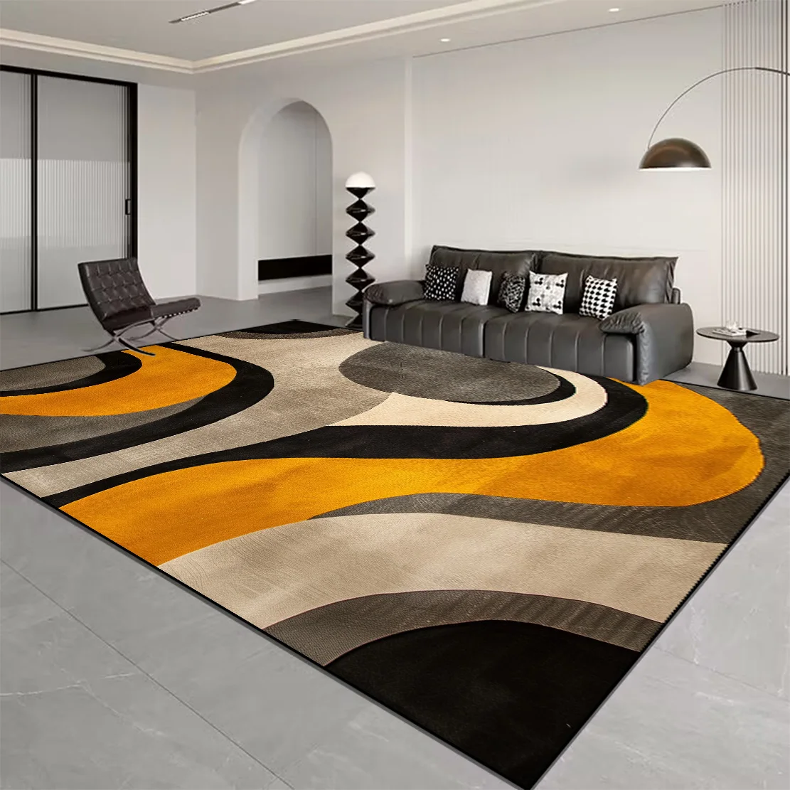 Nordic Light Luxury Stripes Carpet for Living Room Decor Rugs for Bedroom Large Orange Brown Floor Mat