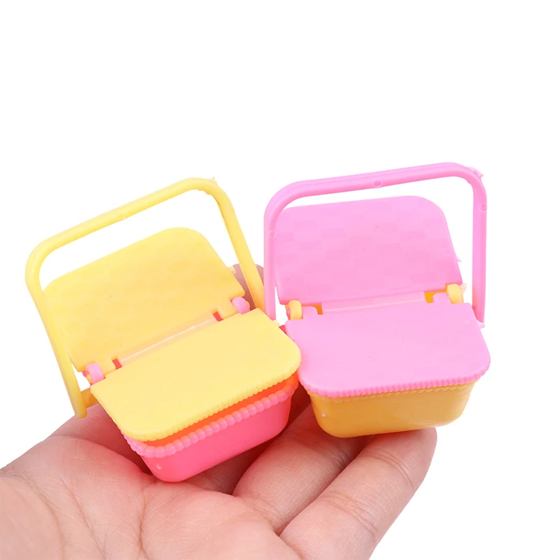 2Pcs 1:12 Dollhouse Mini Shopping Basket  Kids Plastic Shopping Baskets with Handles Small Grocery Basket Picnic Basket