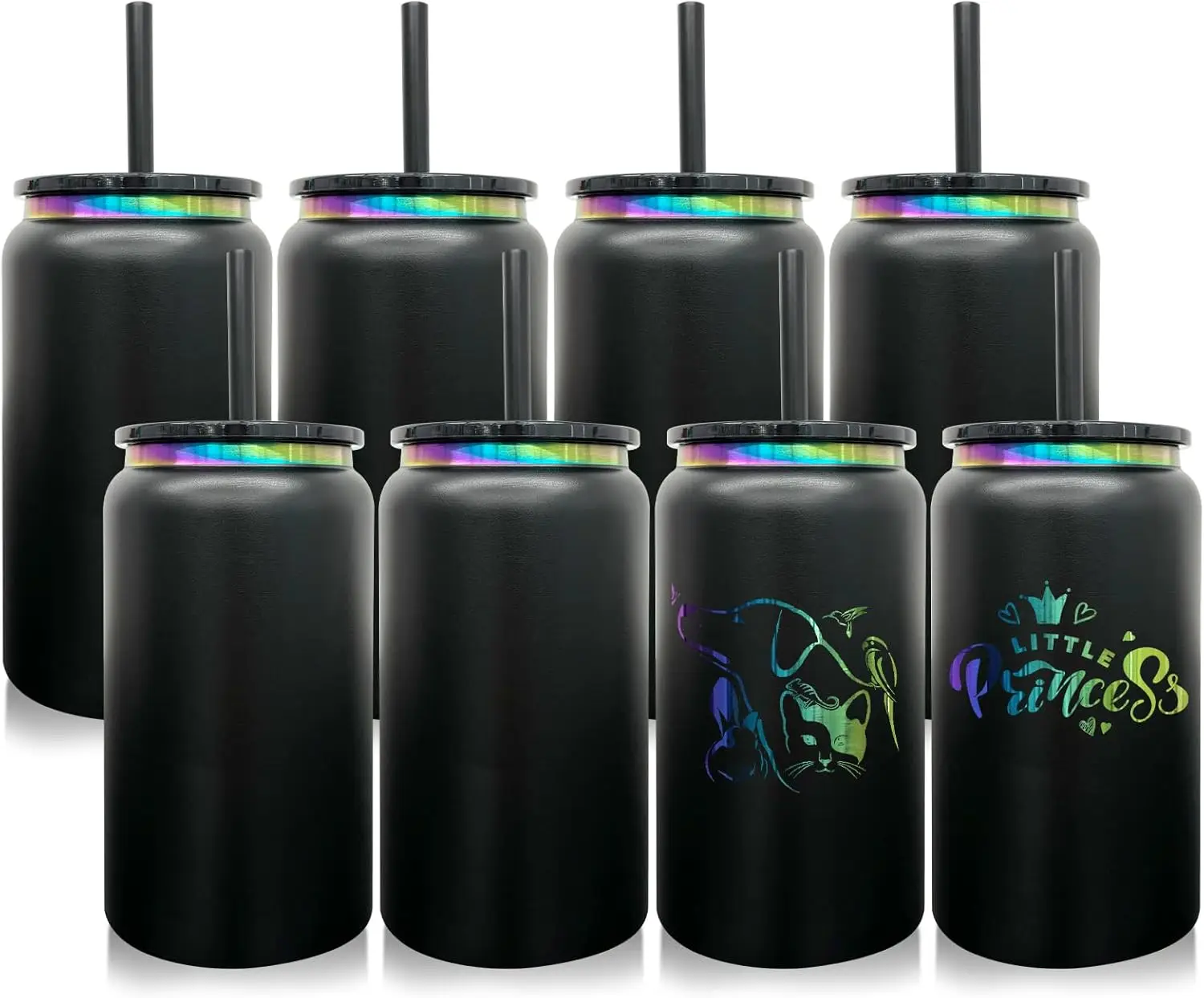 

8-Pack Insulated Stainless Steel Cups with Lids and Straws, 16 oz Travel Tumblers for Hot/Cold Drinks, Laser Engraving Ready