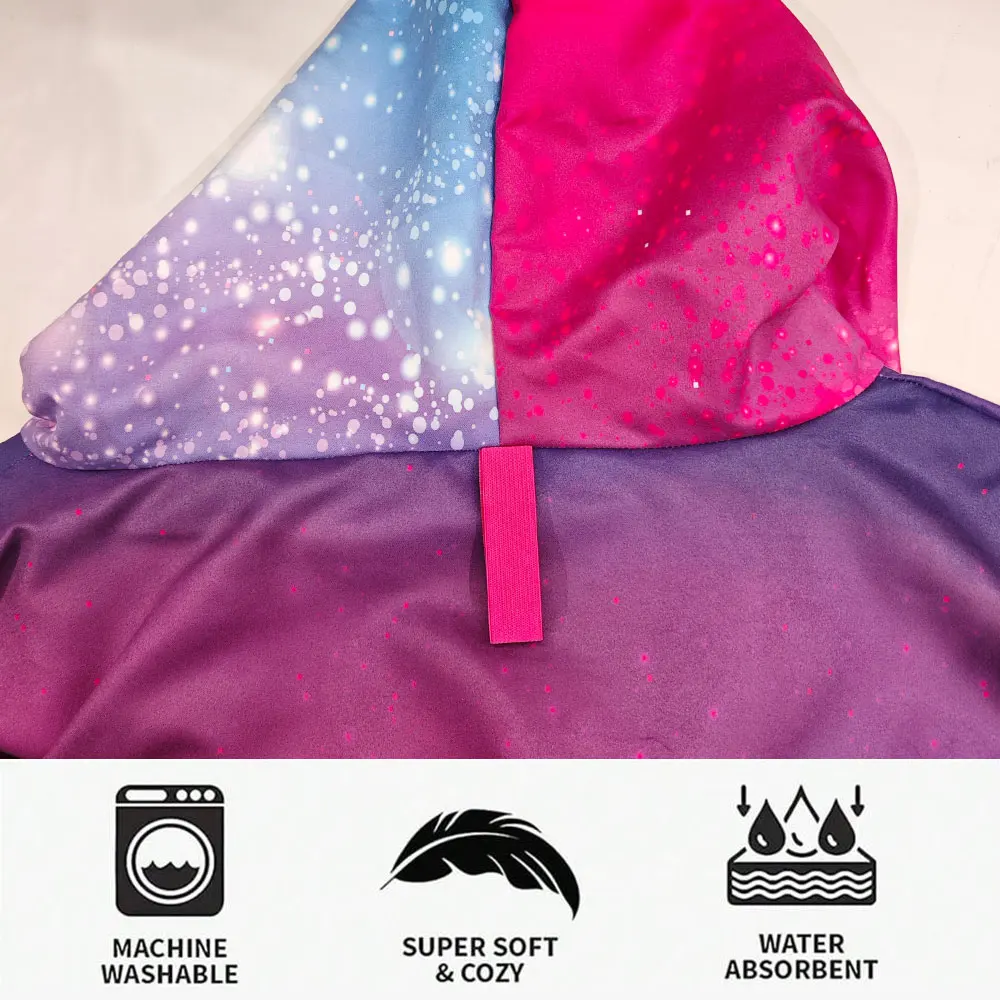 Cosmic pattern ultra-fine fiber quick drying bathrobe cape for adults with hats, portable, suitable for swimming pools and beach