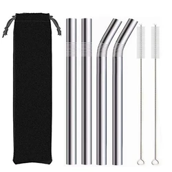 4Pcs Silver 12Mm Reusable Metal Straws With 2 Brush 304 Stainless Steel Straws Set Bar Drinking Bent Straw Large Caliber