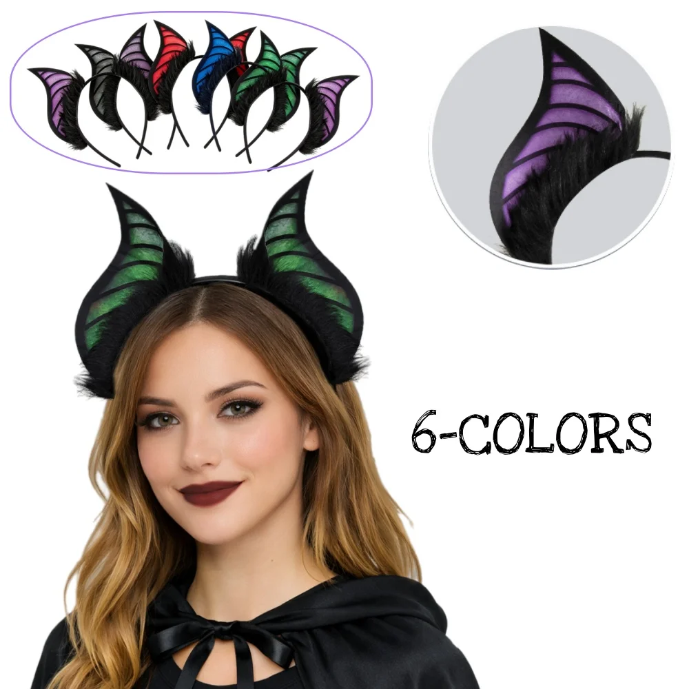 Devil Horns Bat Wing Ear Headband 6 Colors Halloween Costume Accessory Black Gothic Headband Cosplay Party Fancy Hair Hoop
