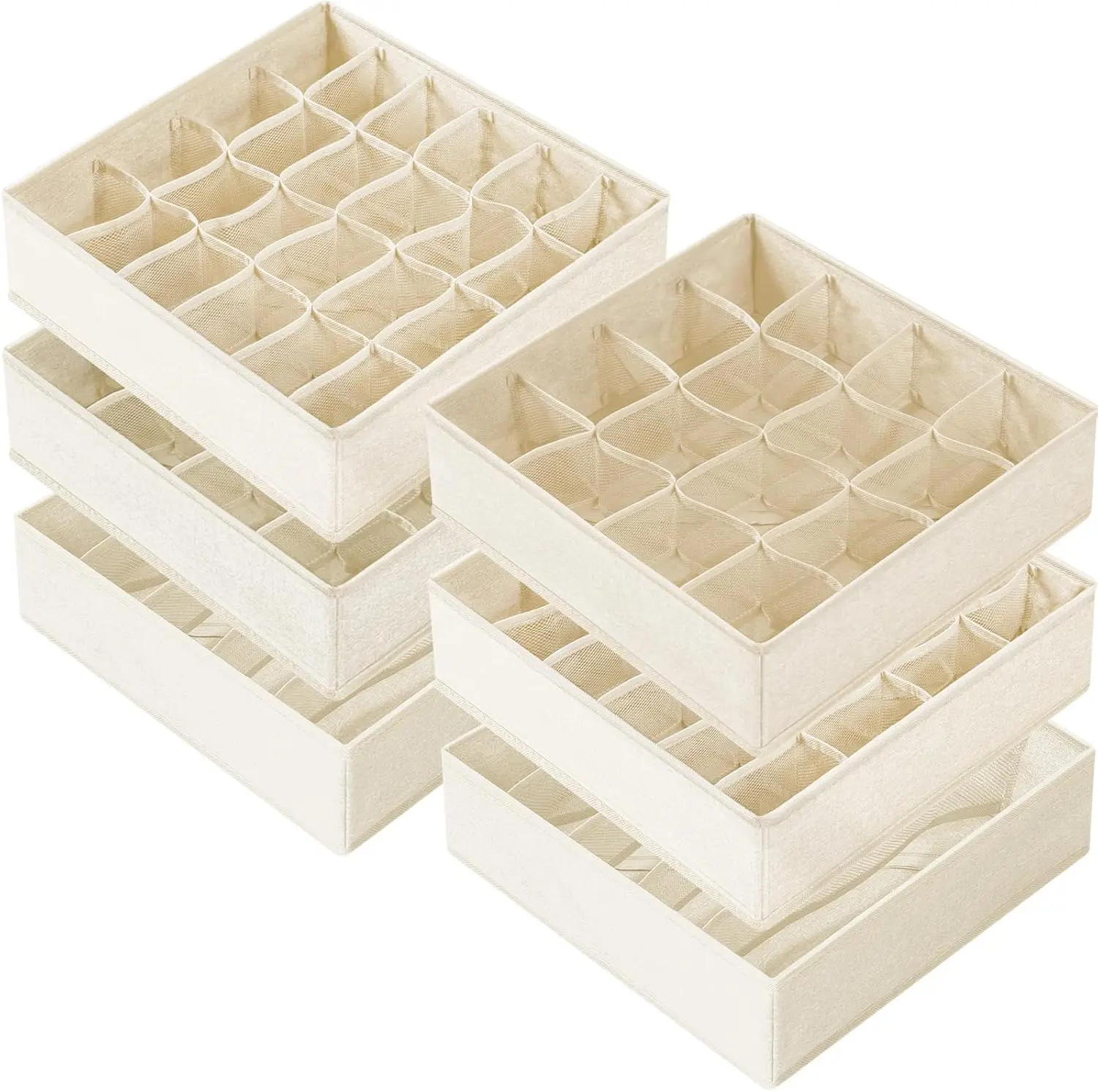 

6-Piece Drawer Organizer Set with 90 Cells - Washable Fabric Storage Dividers for Socks Underwear Bras