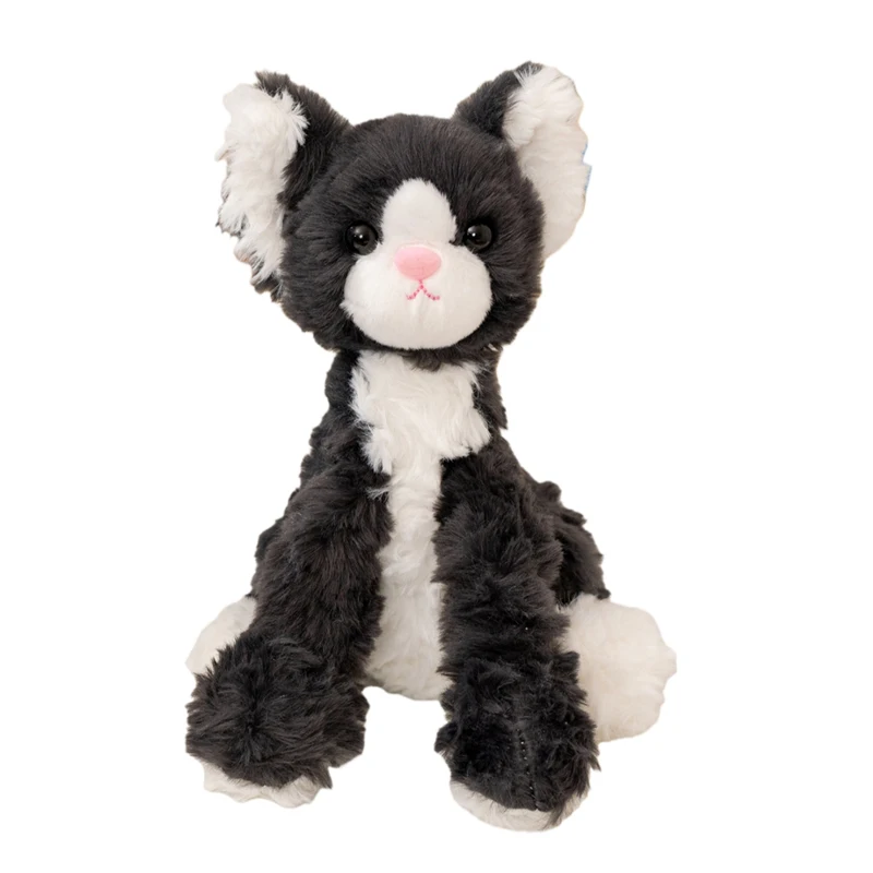 Poupée Devon Rex assise noire de 25cm, oreiller en peluche de chat à longues jambes, Animal de dessin animé doux, peluche réconfortante, cadeau d'anniversaire