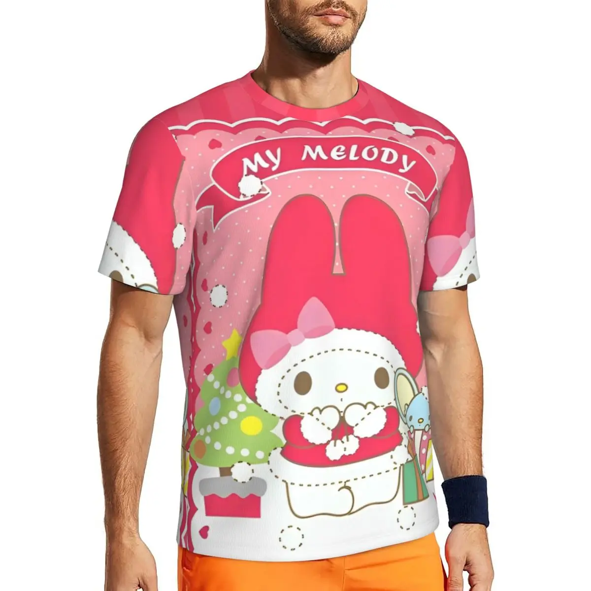 

Gym T Shirt For Men Cartoon My Melody T-Shirts Trendy Cool Summer Tee Shirt O Neck Y2K Basic Custom Clothing Birthday Gift