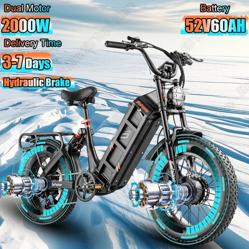 E-bike 2000W doppio motore 48 v60 batteria al litio bicicletta elettrica freno idraulico per adulti 20*4.0 pollici fuoristrada grasso pneumatico bici elettrica