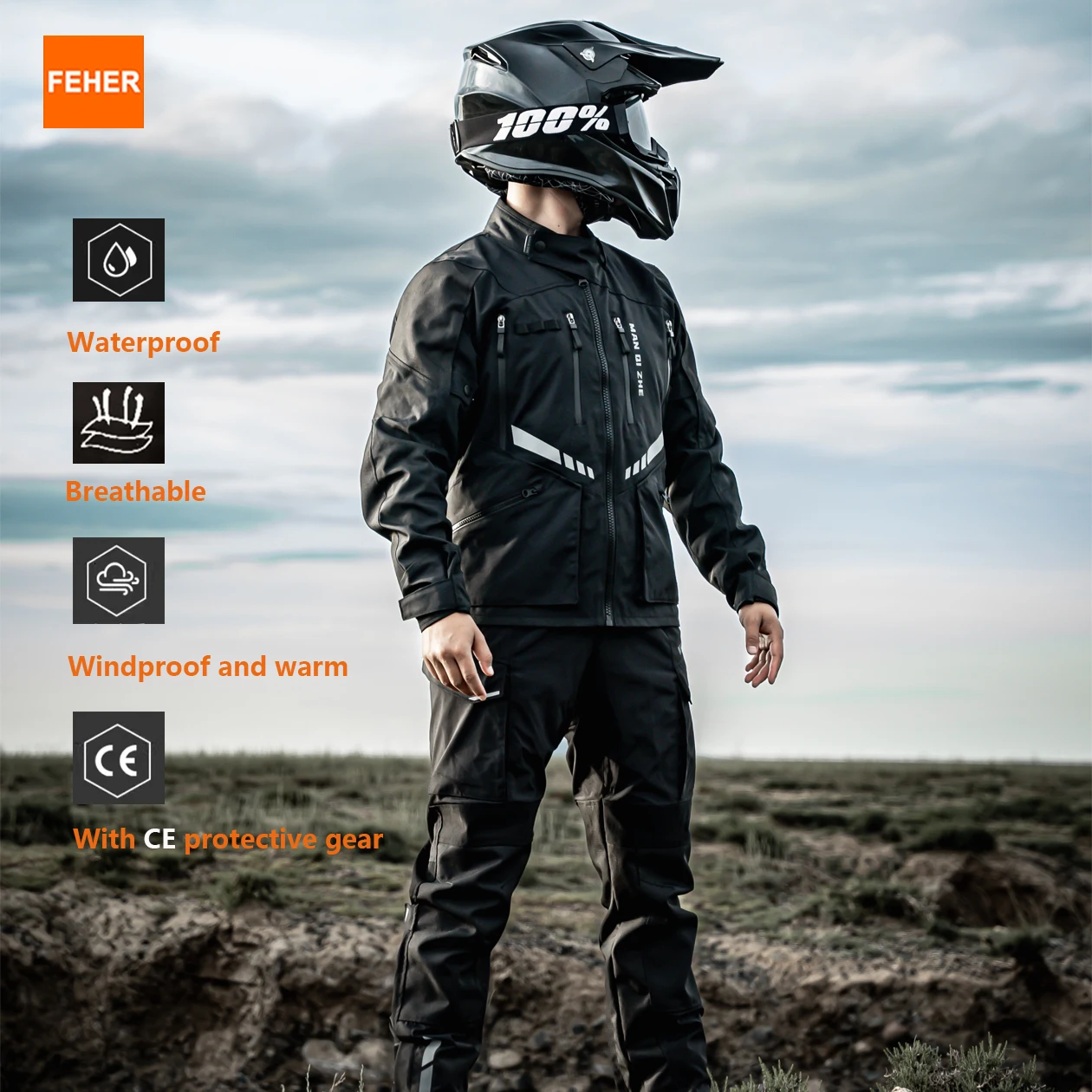 

Мотокуртка FEHER MQZ Series для мужчин, 3 слоя, водонепроницаемая и ветрозащитная, всесезонный мотокостюм для ралли с защитой CE