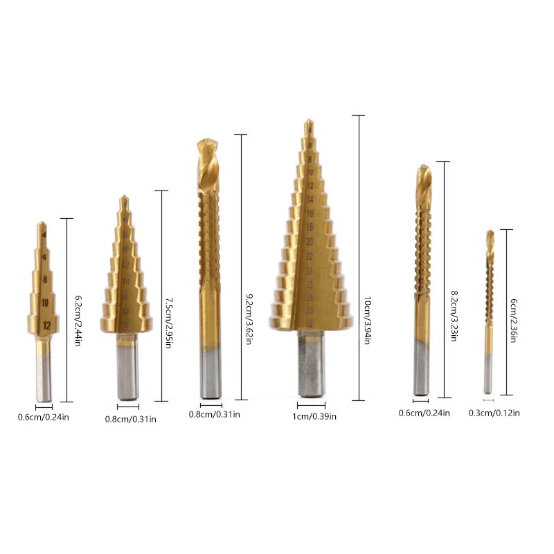 Imagem -06 - Step Drill Bit Saw Drill Bit Grupo Fresa de Titânio para Madeira Núcleo de Metal Ferramentas Abridor de Furos 412 420 432 mm mm mm Milímetros