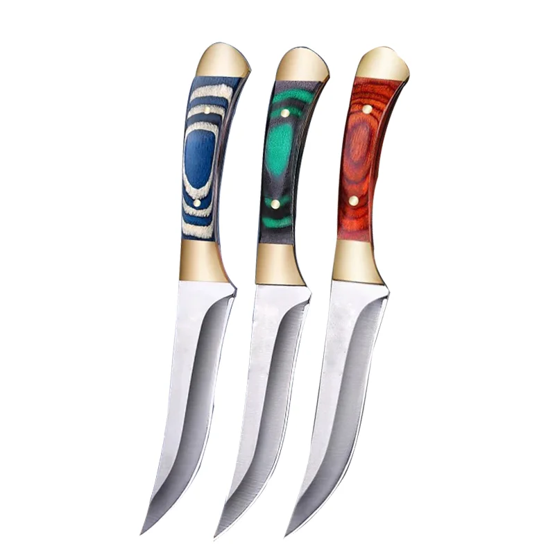 1PC 7.6-inch carving knife, kitchen knife, colorful wooden handle, suitable for family camping barbecue outdoor portable knife